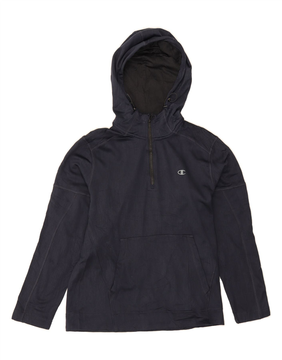 CHAMPION Mens Zip Neck Hoodie Jumper Medium Navy Blue Polyester Vintage Champion and Second-Hand Champion from Messina Hembry 