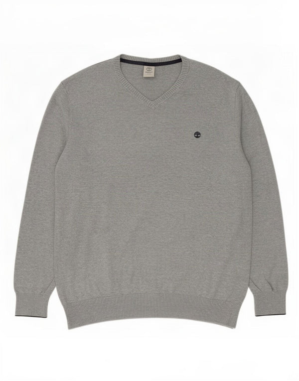 Maglione maglione con scollo a V da uomo Timberland XL cotone screziato grigio