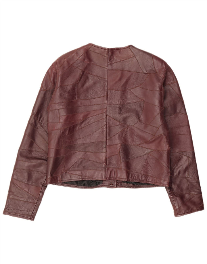 Giacca in pelle vintage da donna UK 14 Patchwork bordeaux medio