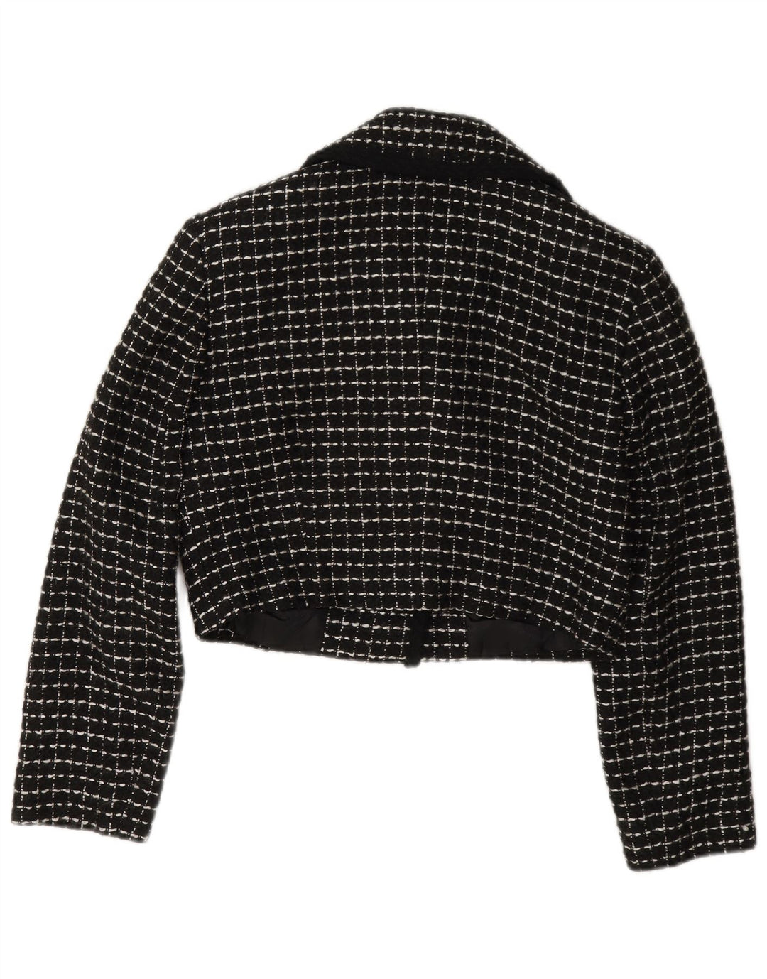 Giacca blazer corta da donna vintage a 3 bottoni IT 42 medio nero a quadri