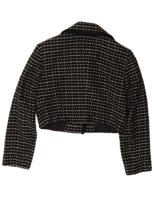 Giacca blazer corta da donna vintage a 3 bottoni IT 42 medio nero a quadri