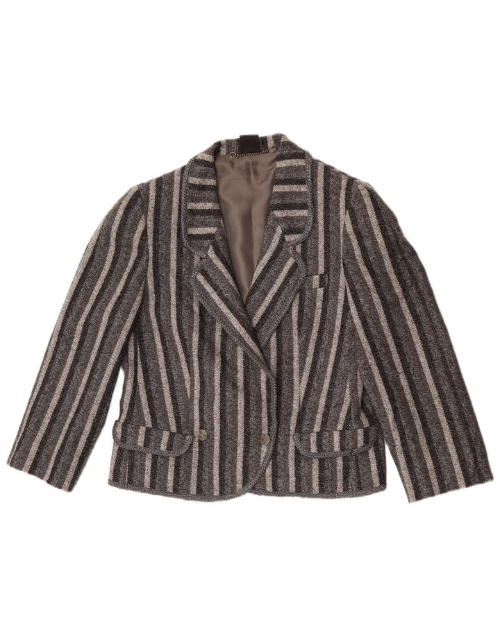 Giacca blazer doppiopetto vintage da donna UK 12 a righe grigio medio