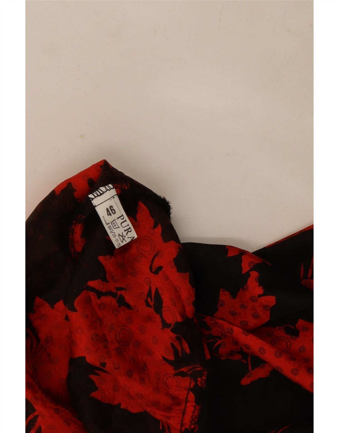 Camicetta vintage da donna a maniche lunghe con volant sul davanti IT 46 Grande motivo floreale nero