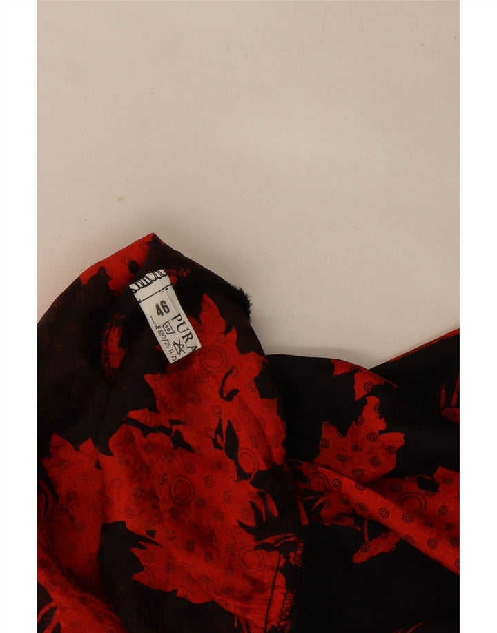 Camicetta vintage da donna a maniche lunghe con volant sul davanti IT 46 Grande motivo floreale nero