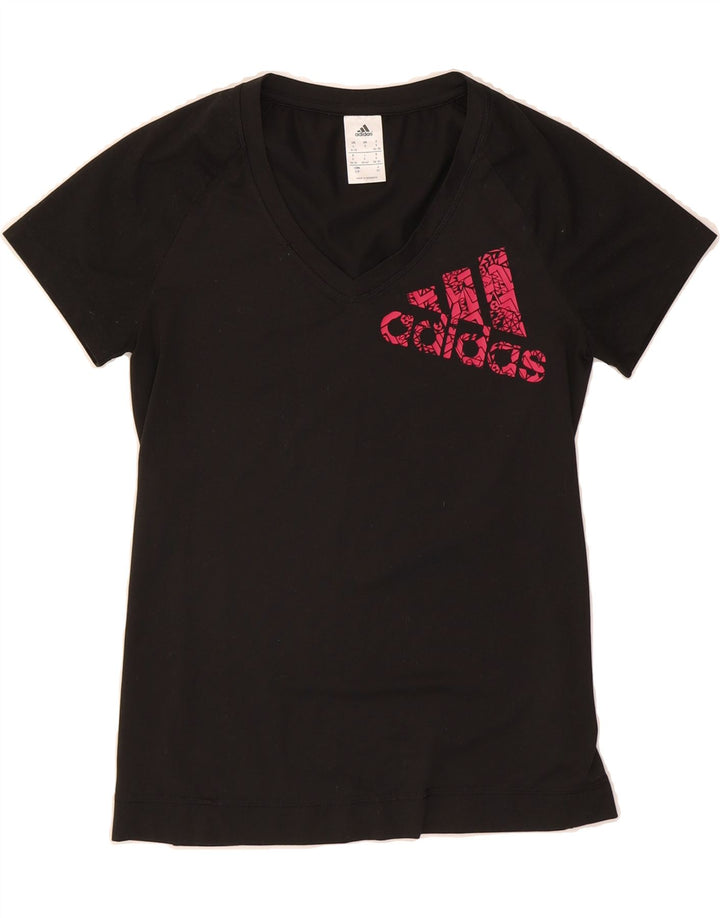 ADIDAS Womens Graphic T-Shirt Top UK 8/10 Small Black Polyester Vintage Adidas and Second-Hand Adidas from Messina Hembry 