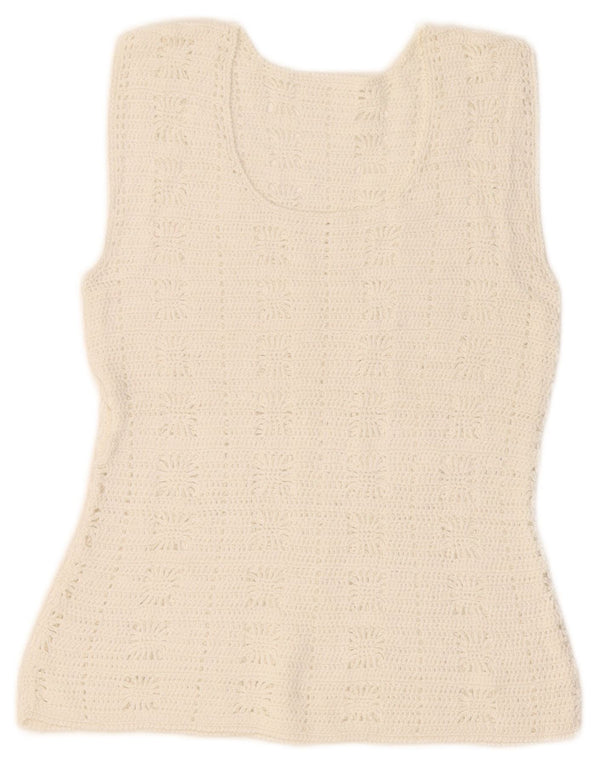 Canotta vintage da donna all'uncinetto UK 4 XS bianco sporco
