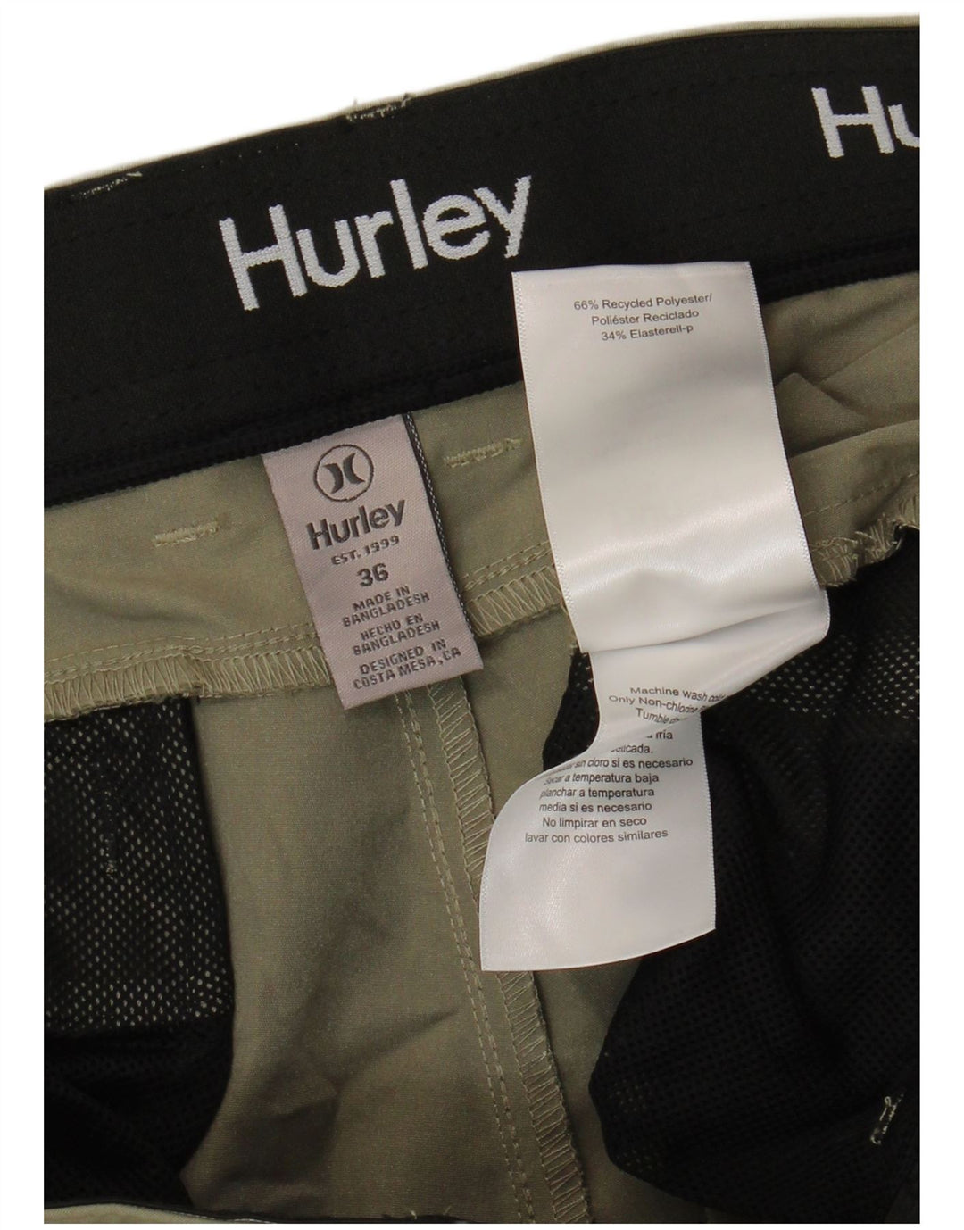 Pantaloni chino affusolati da uomo Hurley W36 L32 poliestere kaki
