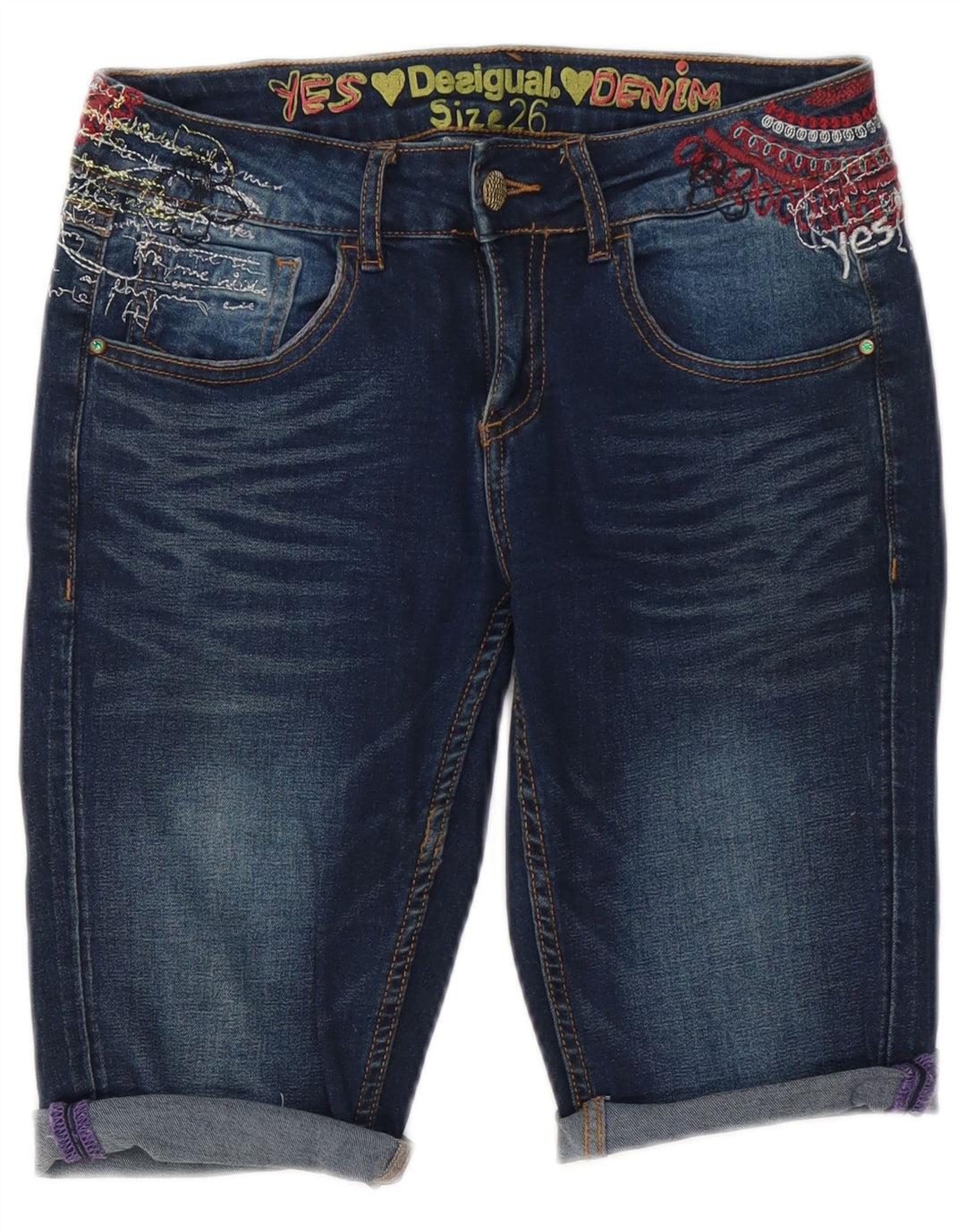 Pantaloncini di jeans grafici da donna Desigual W26 piccoli in cotone blu