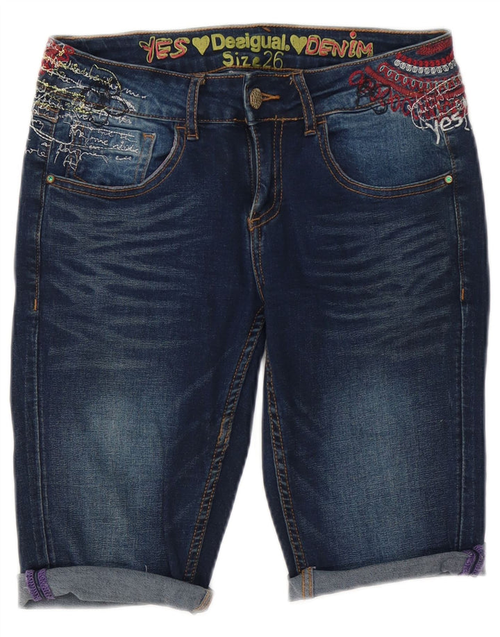 Pantaloncini di jeans grafici da donna Desigual W26 piccoli in cotone blu
