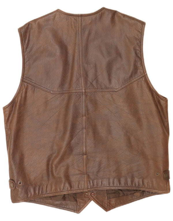Gilet in pelle vintage da uomo IT 56 3XL Marrone