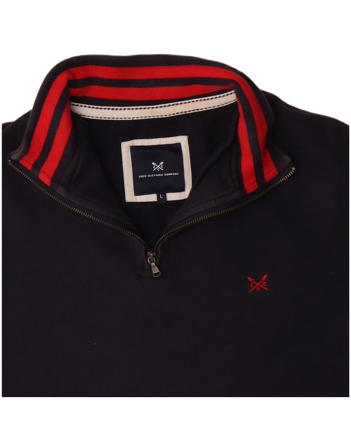 CREW CLOTHING Felpa da uomo con zip e collo, grande, in cotone blu navy