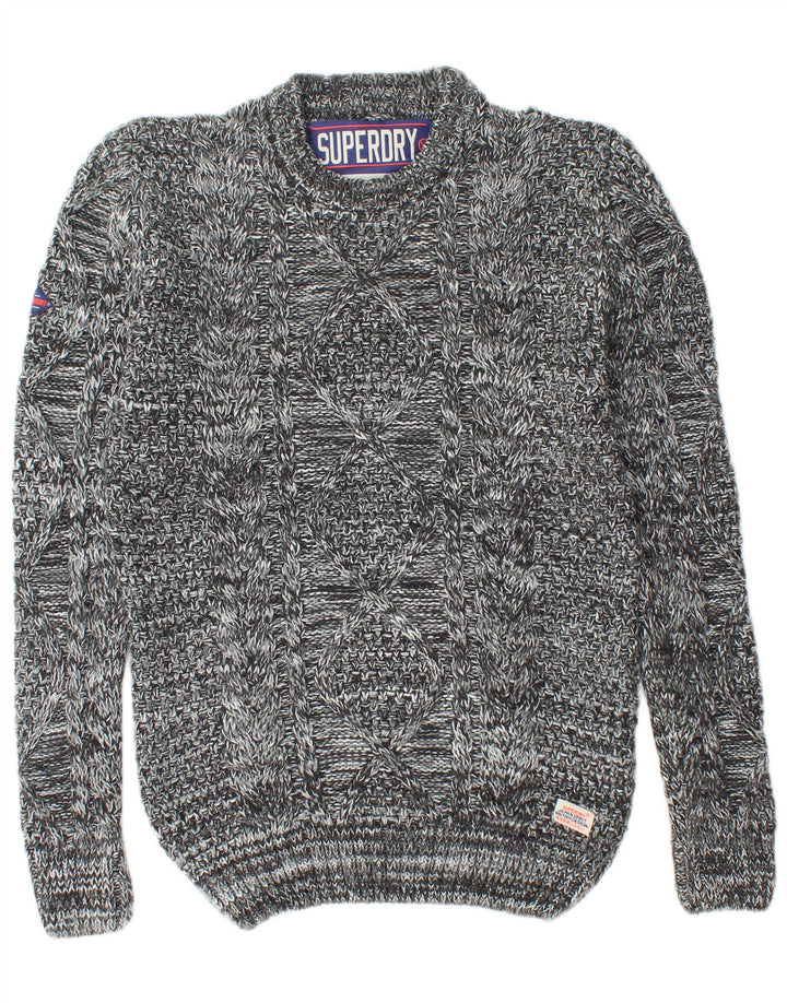 Maglione da uomo girocollo SUPERDRY in acrilico chiazzato grigio medio