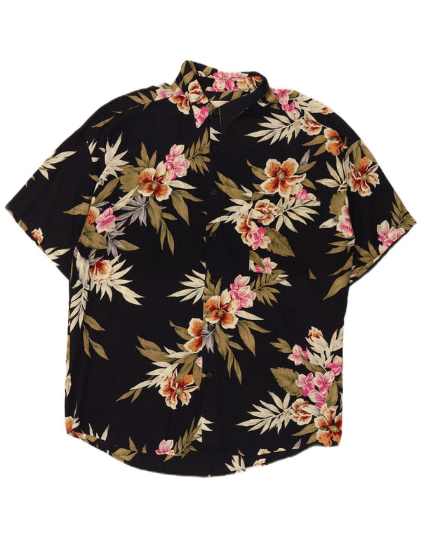 Camicia vintage da uomo a maniche corte grande floreale nera