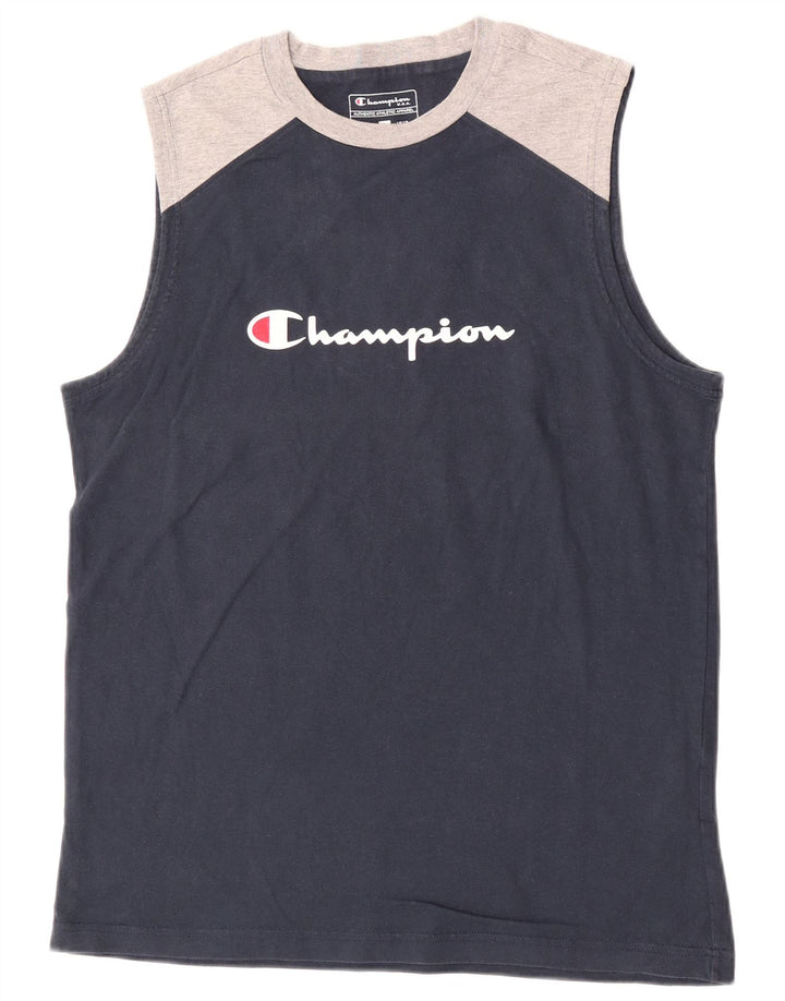 Canotta grafica da uomo Champion, grande, in cotone color block blu navy