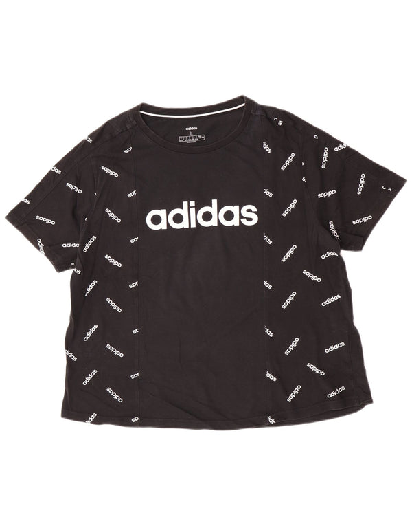 T-shirt grafica da donna Adidas Top UK 16/18 grande cotone nero