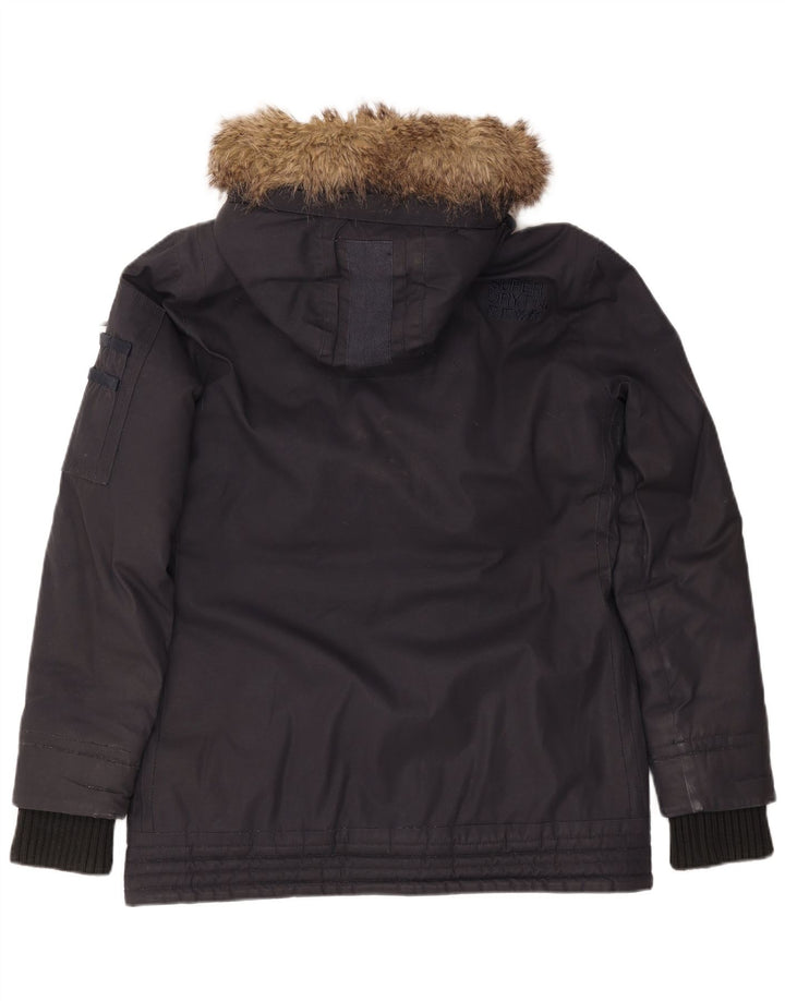 Giacca parka da donna con cappuccio SUPERDRY UK 16 grande cotone blu navy
