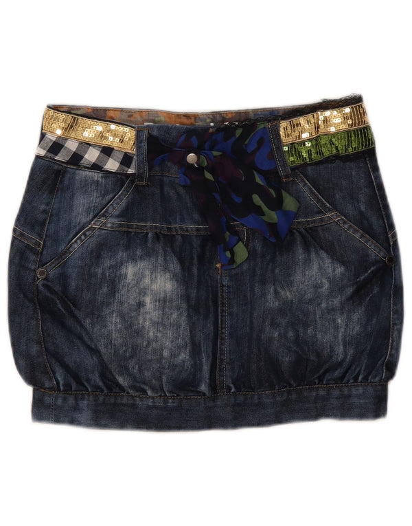 Desigual Mini Gonna di Jeans per Ragazze 11-12 Anni W26 Blu Navy Colourblock