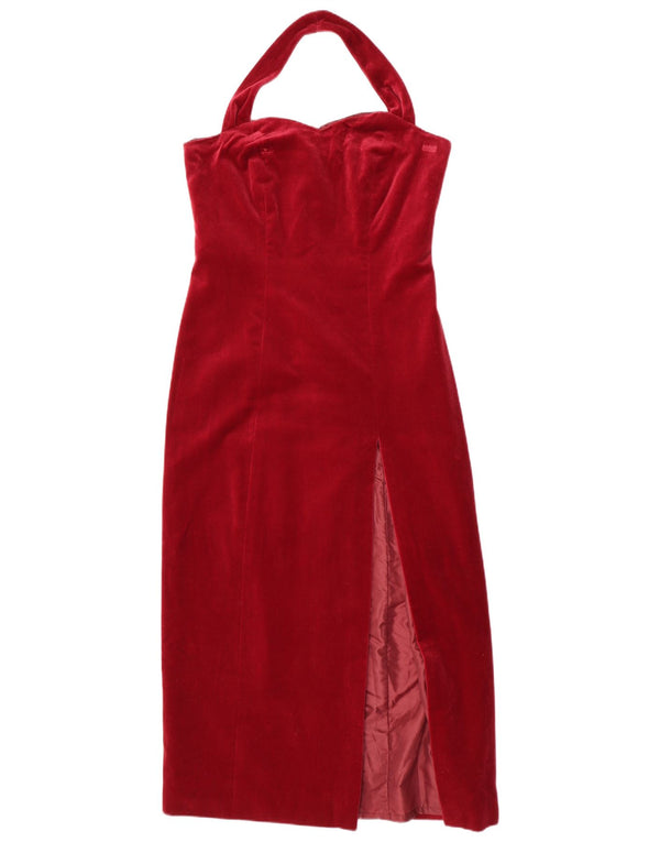 Abito vintage da donna in velluto con scollo all'americana UK 12 Borgogna medio