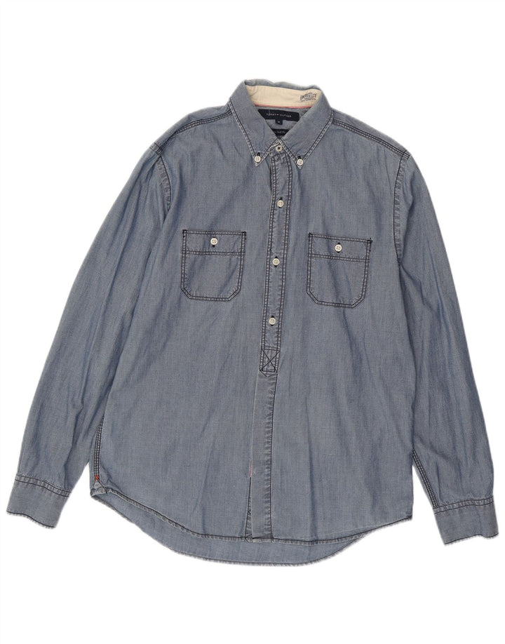 TOMMY HILFIGER Camicia da uomo New York Fit in cotone blu medio