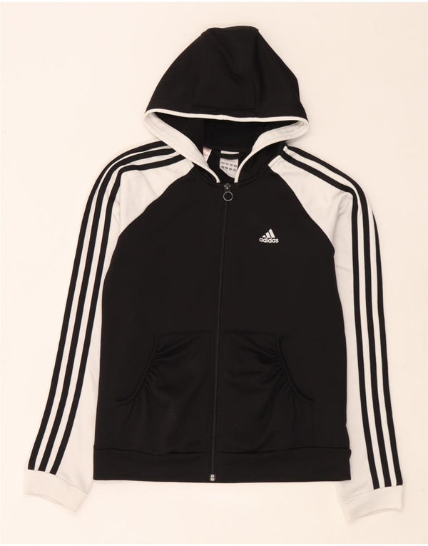 Felpa con cappuccio e zip per ragazze Adidas 13-14 anni in poliestere color block nero