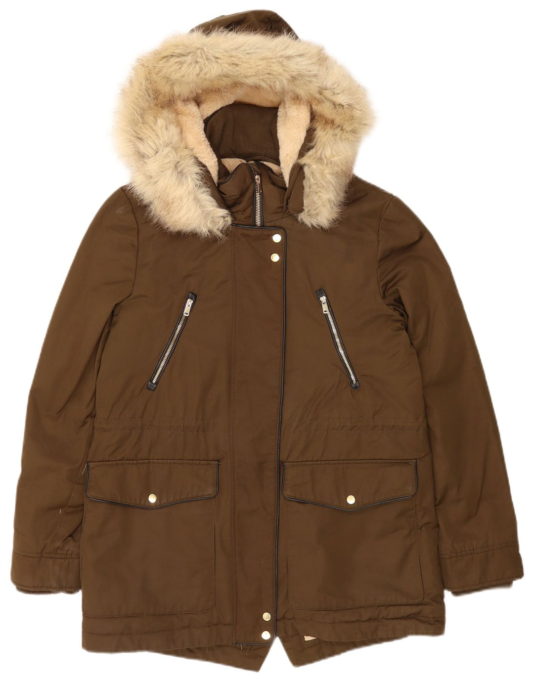Giacca Parka Sherpa oversize Trafaluc da donna Zara UK 10 piccola marrone