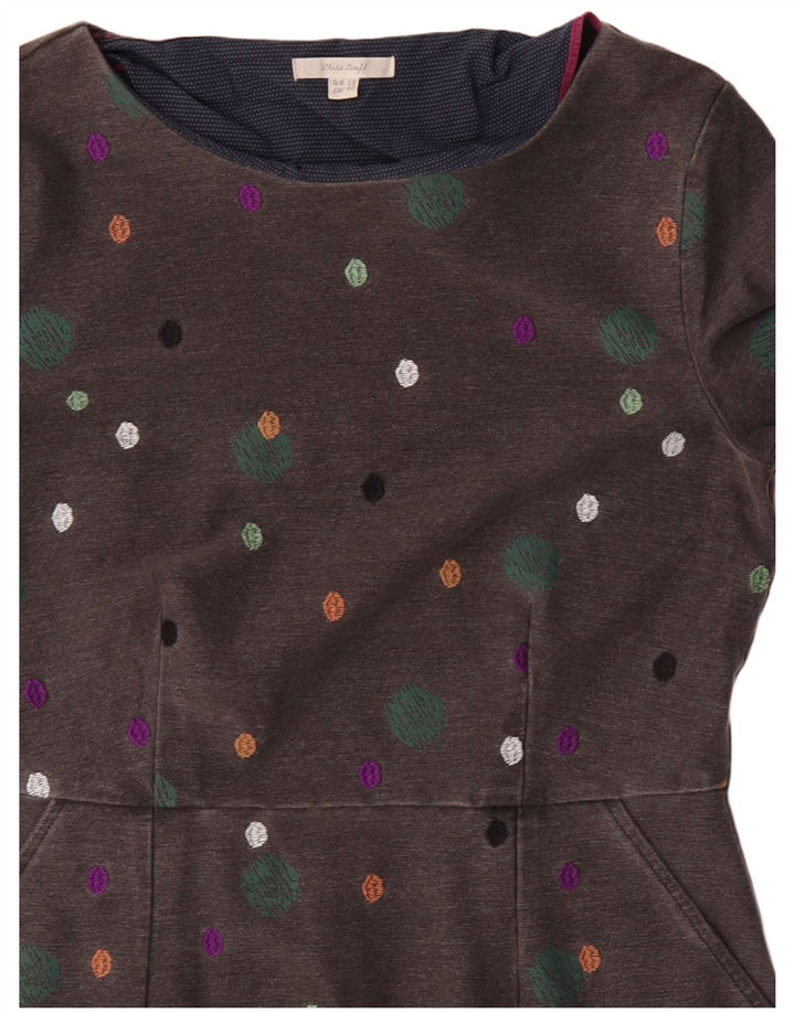 WHITE STUFF Abito tubino da donna con maniche a 3/4 UK 12 Grigio medio maculato