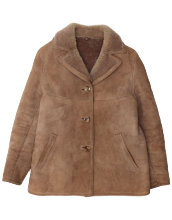 Giacca in shearling oversize da donna vintage IT 36 XS Pelle di agnello marrone