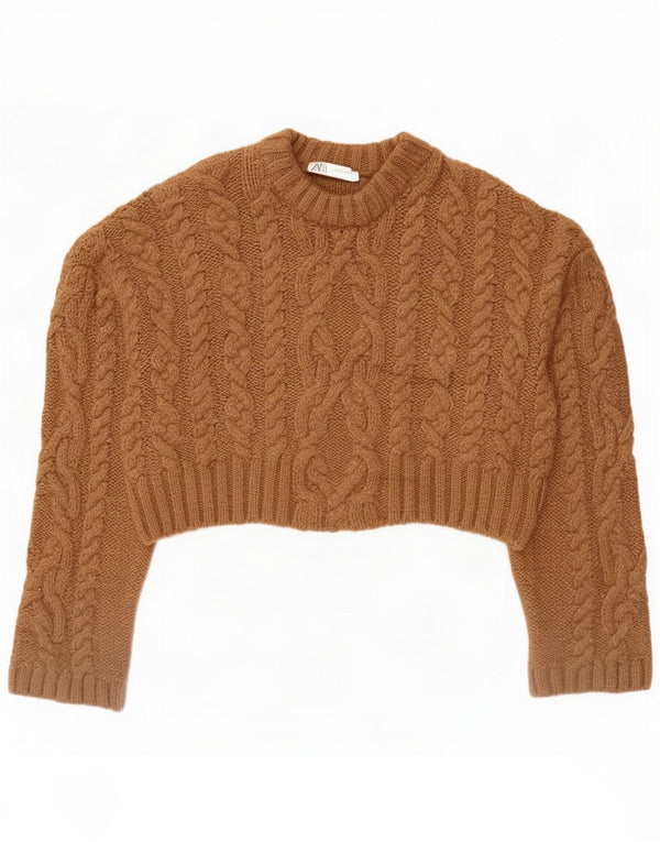 Zara Maglione corto da donna oversize con scollo a barchetta UK 14 Marrone medio