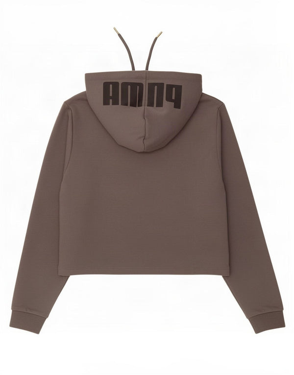 Felpa con cappuccio grafica corta da donna Puma UK 10 piccola in cotone grigio