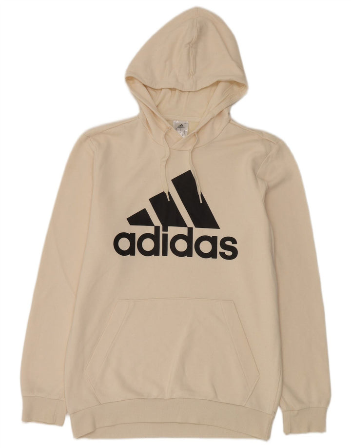 Felpa con cappuccio grafica da uomo Adidas, cotone bianco sporco medio