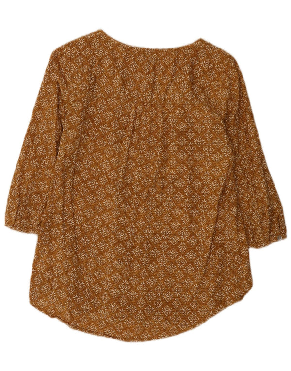 Camicia pullover con maniche a 3/4 da donna Fat Face UK 8 piccolo cotone floreale marrone