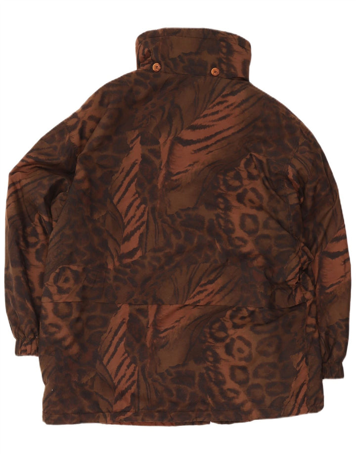 Cappotto vintage da donna oversize con giacca a vento UK 10 piccola stampa animalier marrone