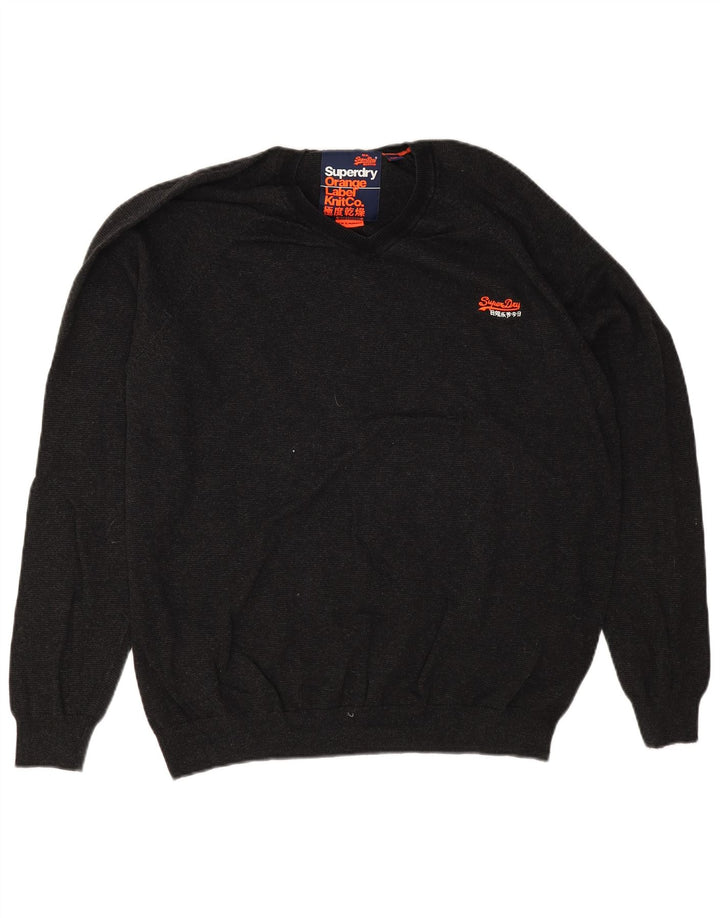Maglione maglione da uomo con scollo a V Superdry 2XL cotone grigio