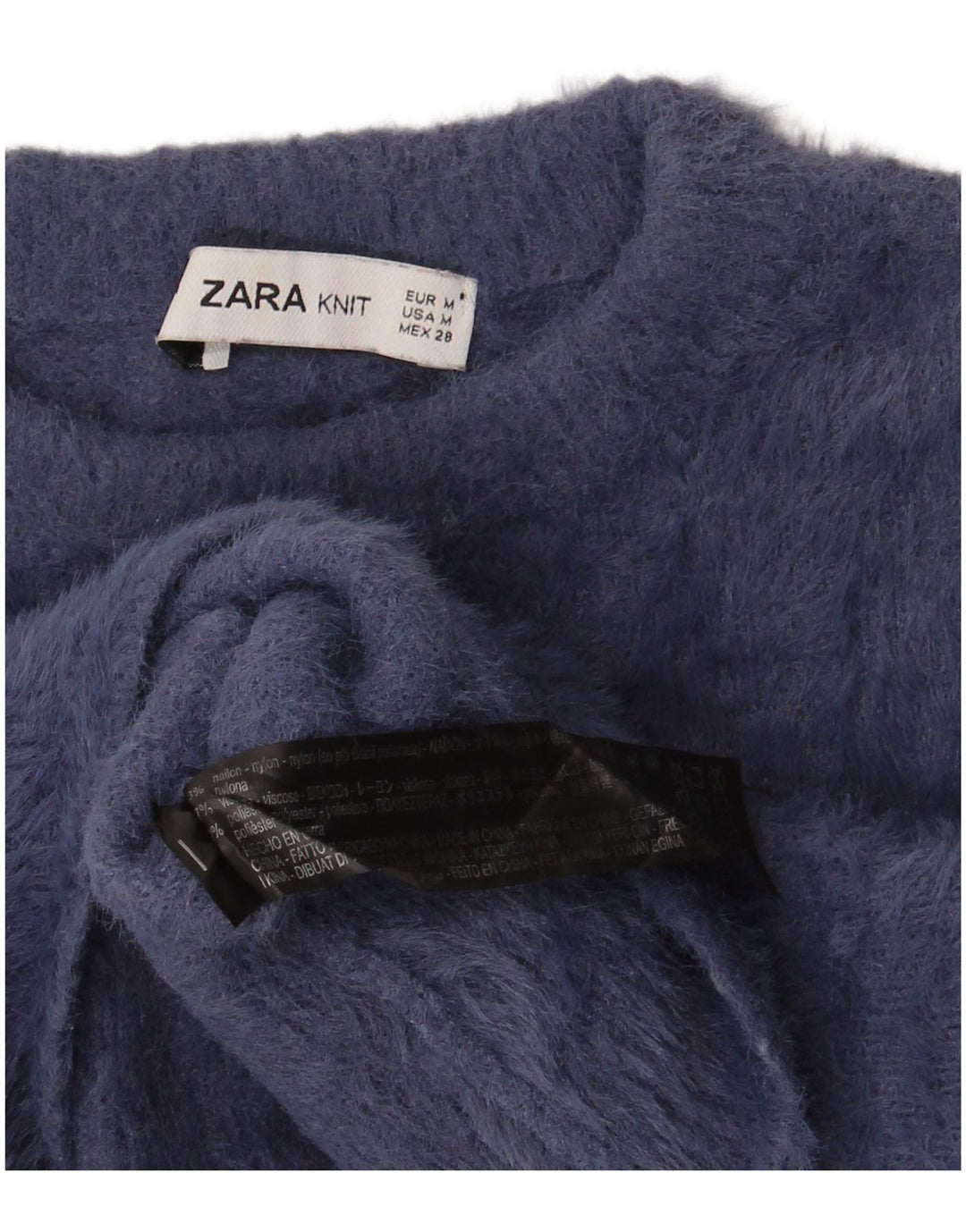 Maglione corto girocollo da donna Zara UK 12 nylon blu navy medio