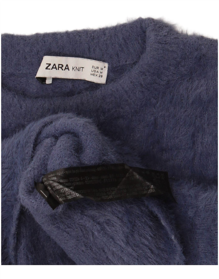 Maglione corto girocollo da donna Zara UK 12 nylon blu navy medio