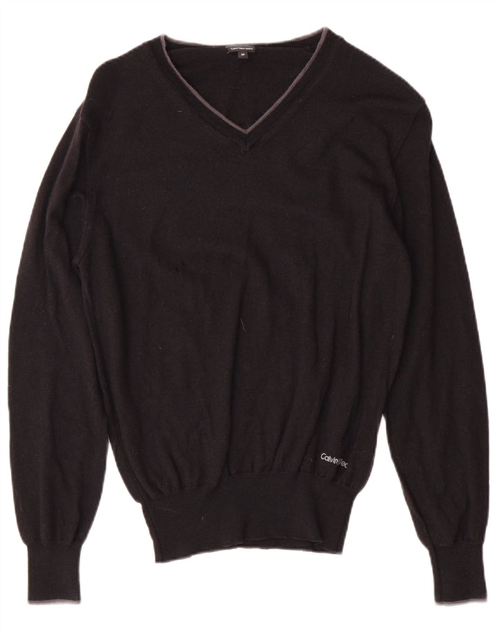 CALVIN KLEIN JEANS Womens V-Neck Jumper Sweater UK 14 Medium Black
