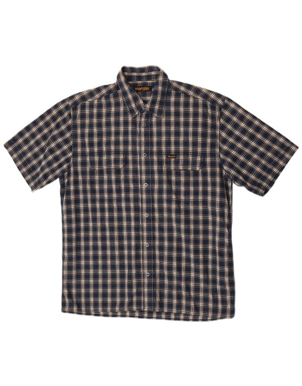 Camicia a maniche corte da uomo Wrangler grande in cotone a quadri blu navy
