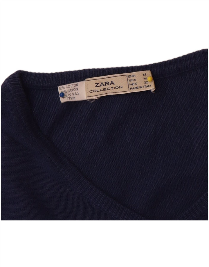 Maglione cardigan da donna Zara UK 14 cotone blu navy medio