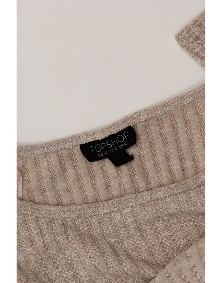 Topshop Donna Crop Top oversize manica lunga UK 12 Beige medio screziato