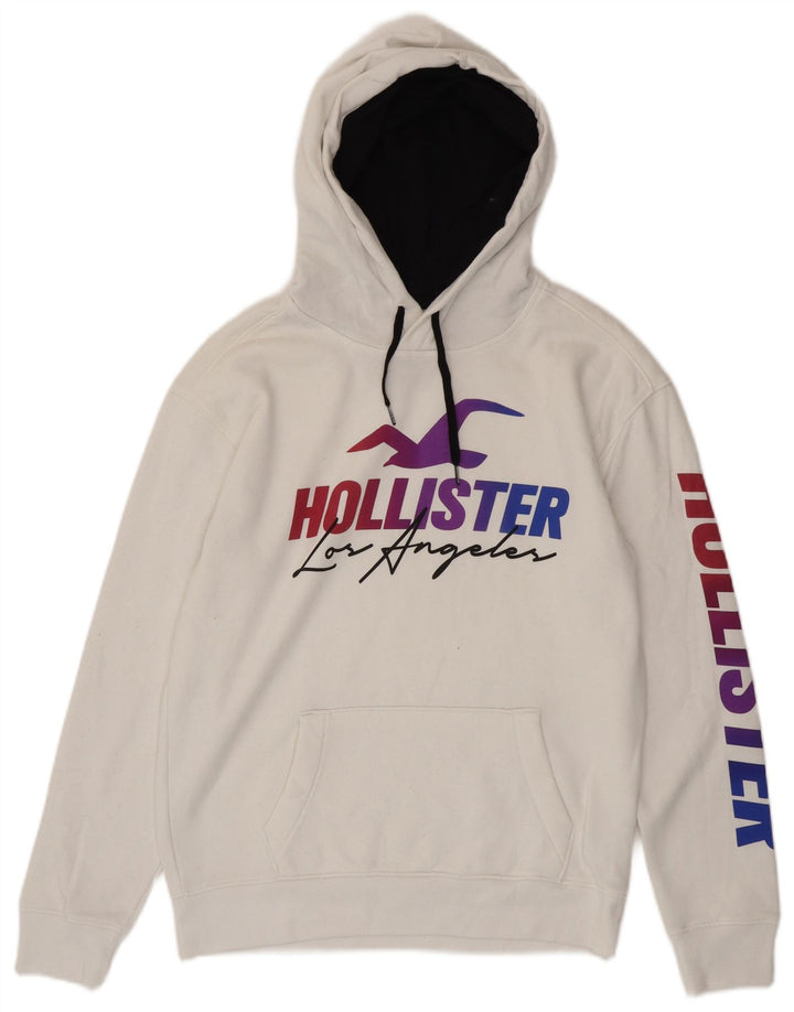 Maglione con cappuccio grafico da uomo HOLLISTER piccolo in cotone bianco