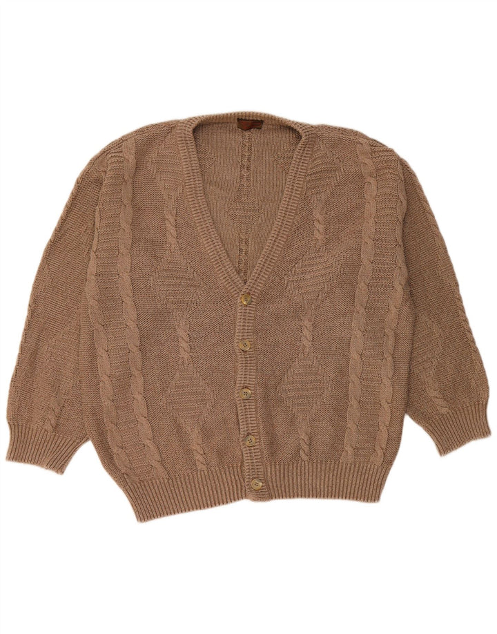 Maglione cardigan ampio da uomo vintage in cotone marrone medio