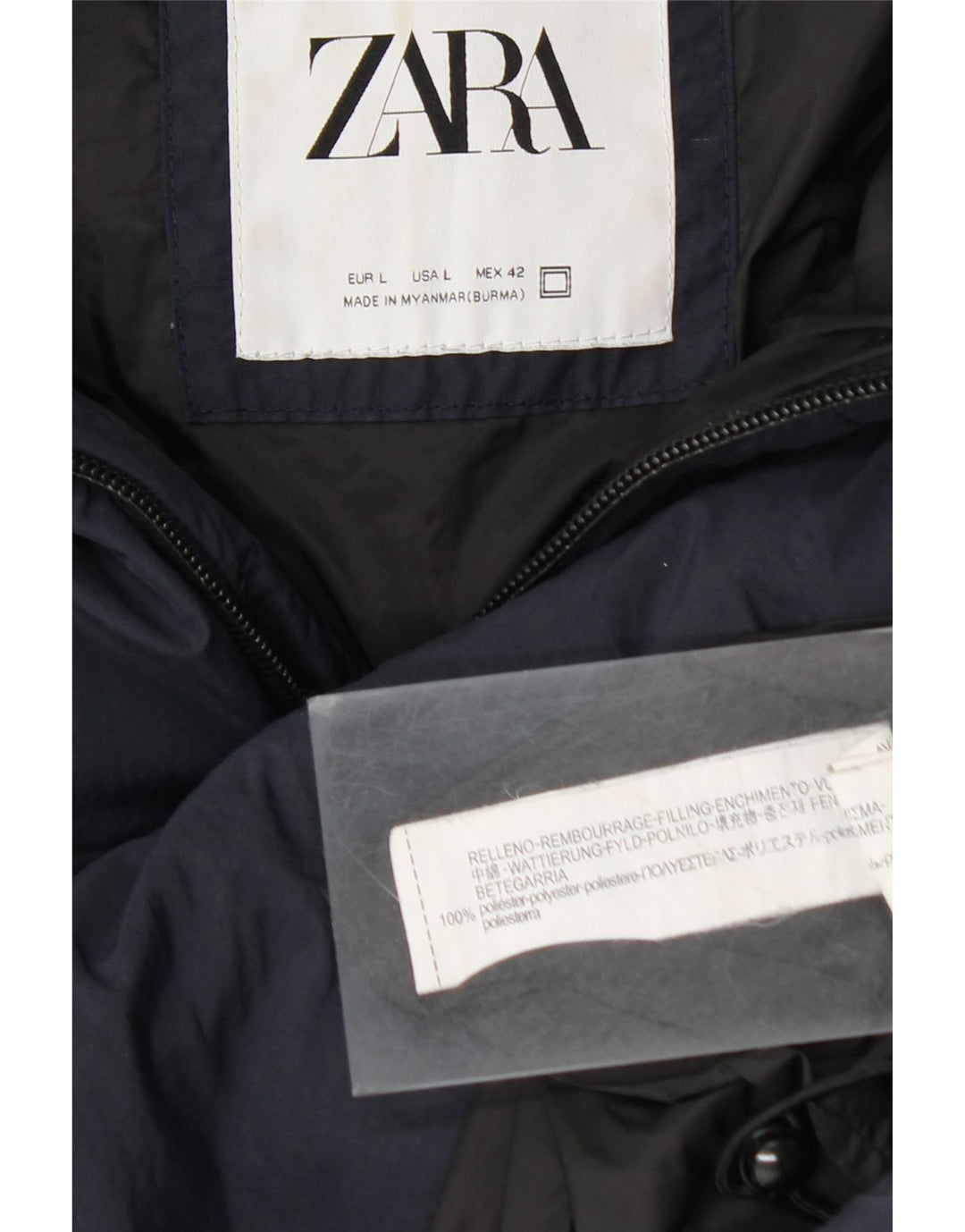 Giacca imbottita con cappuccio da uomo Zara UK 40 grande poliestere blu navy