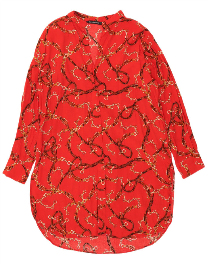 Abito chemisier Zara da donna a maniche lunghe con motivo astratto UK 16 grande rosso