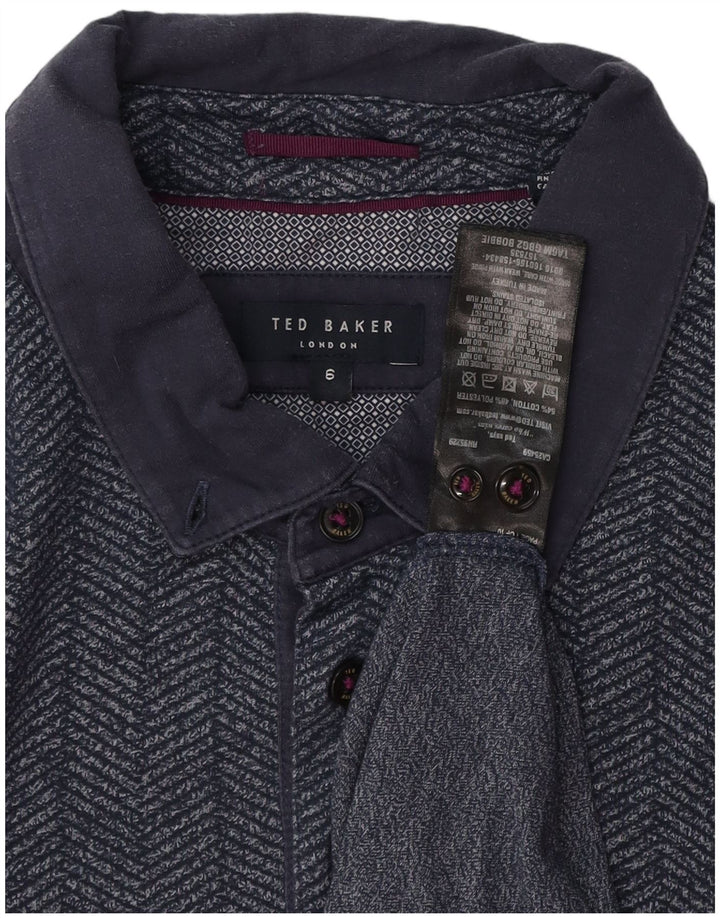 Polo da uomo TED BAKER taglia 6 2XL cotone a spina di pesce blu navy