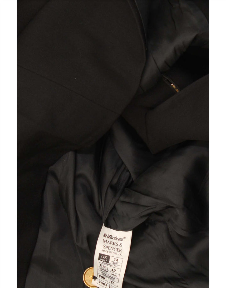 Giacca blazer doppiopetto da donna Marks & Spencer taglia 14 nera in lana vergine