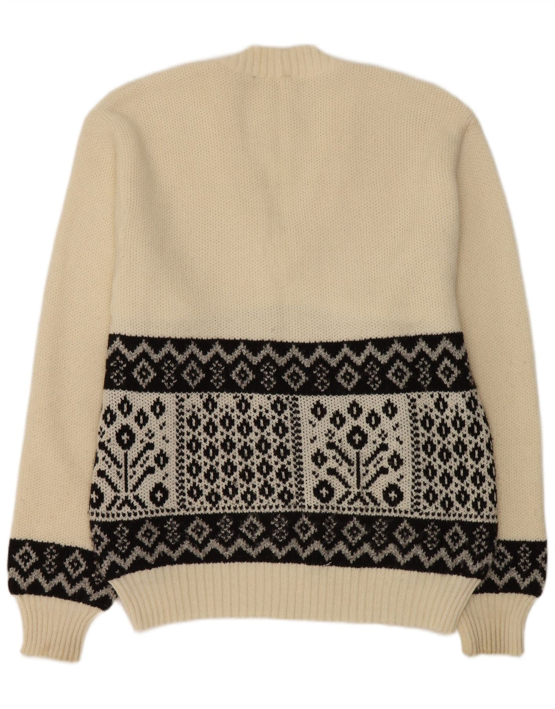 Maglione vintage da uomo con scollo a V bianco medio geometrico