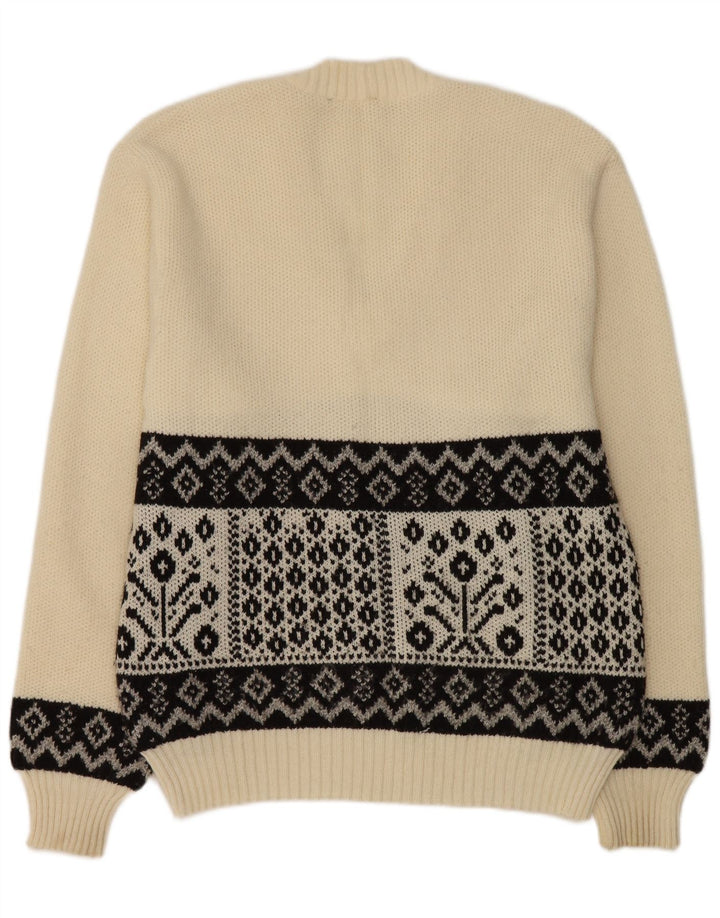 Maglione vintage da uomo con scollo a V bianco medio geometrico