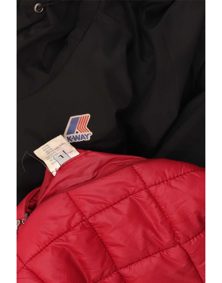 Giacca imbottita reversibile con cappuccio da donna K-Way UK 14 grande nylon nero
