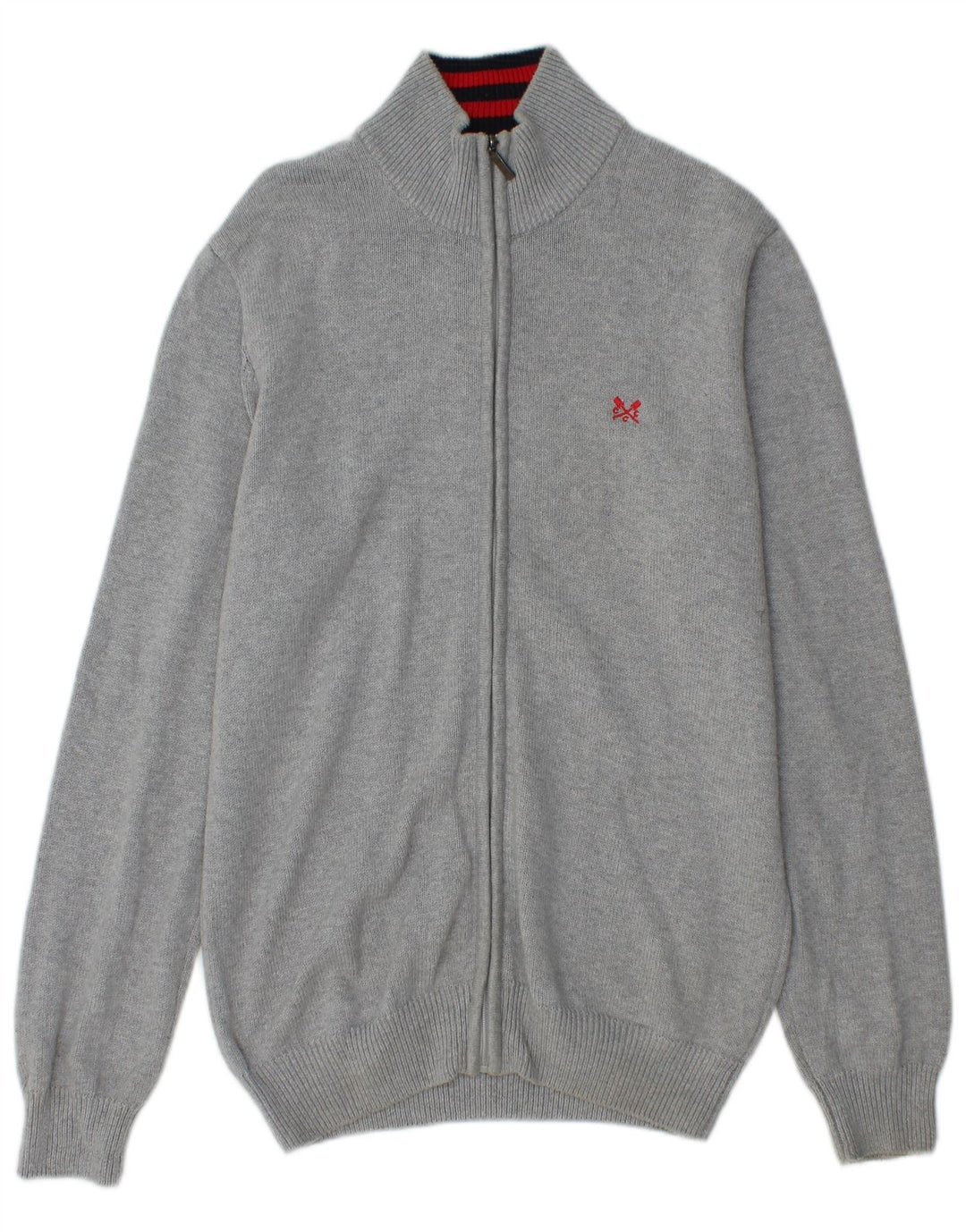 CREW CLOTHING Maglione cardigan da uomo in cotone grigio medio