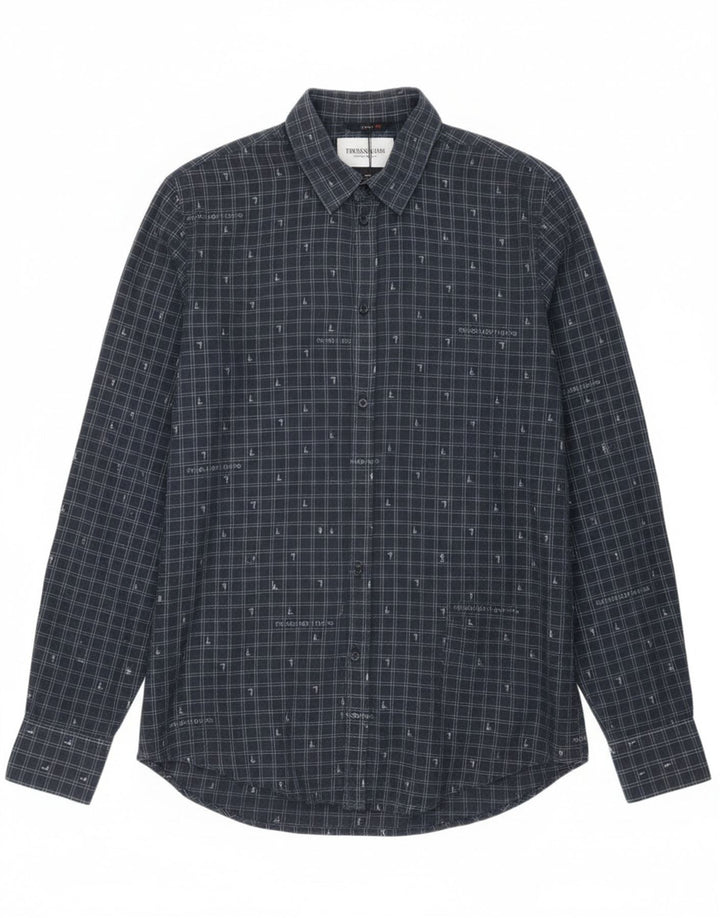 Camicia da uomo Trussardi Jeans taglia 42 grande a quadretti blu navy